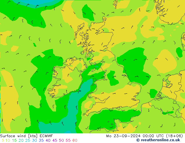 Surface wind ECMWF Mo 23.09.2024 00 UTC