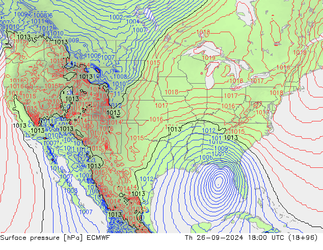 pressão do solo ECMWF Qui 26.09.2024 18 UTC