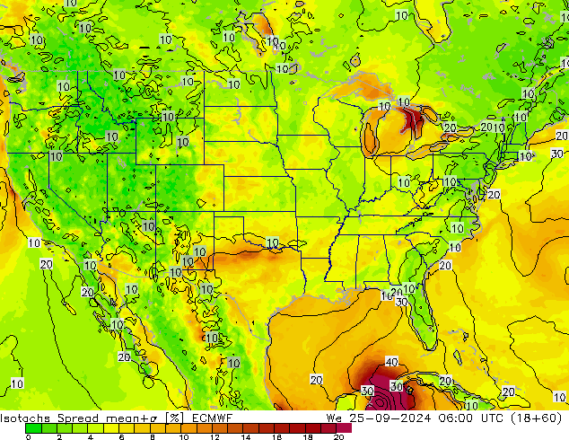 Isotachs Spread ECMWF mer 25.09.2024 06 UTC