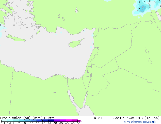 Precipitation (6h) ECMWF Tu 24.09.2024 06 UTC