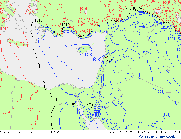 Atmosférický tlak ECMWF Pá 27.09.2024 06 UTC