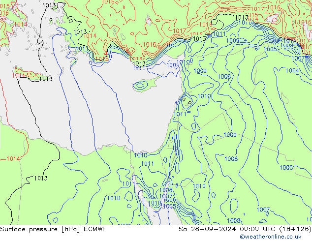 Presión superficial ECMWF sáb 28.09.2024 00 UTC