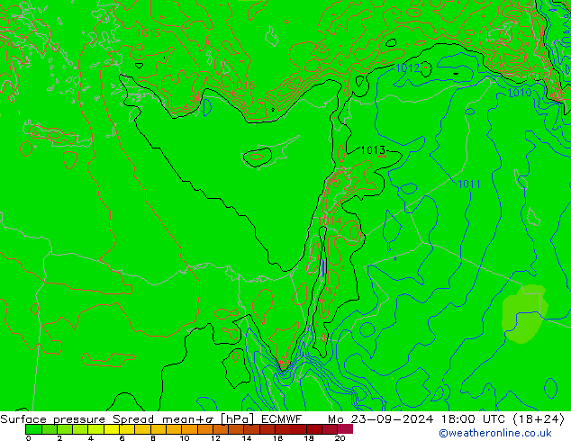 pression de l'air Spread ECMWF lun 23.09.2024 18 UTC