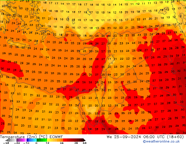 Temperature (2m) ECMWF We 25.09.2024 06 UTC