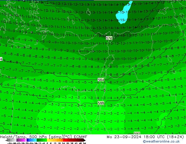 Height/Temp. 500 hPa ECMWF Mo 23.09.2024 18 UTC