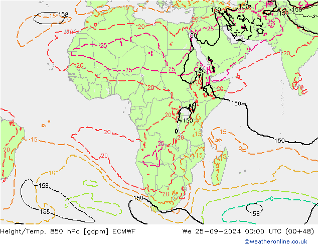 Height/Temp. 850 hPa ECMWF  25.09.2024 00 UTC