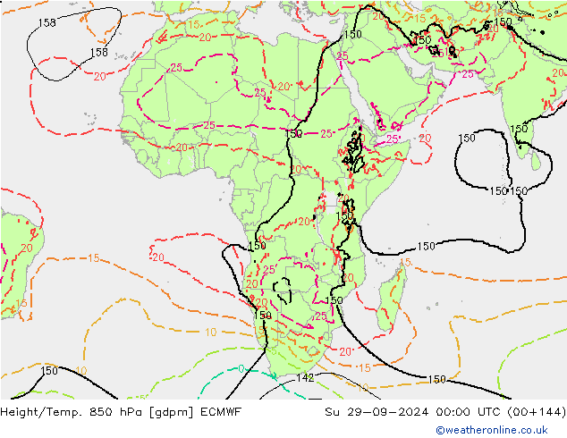 Height/Temp. 850 hPa ECMWF nie. 29.09.2024 00 UTC