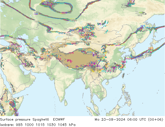 Luchtdruk op zeeniveau Spaghetti ECMWF ma 23.09.2024 06 UTC