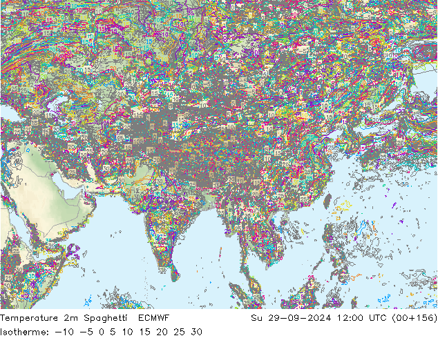 Temperatura 2m Spaghetti ECMWF Dom 29.09.2024 12 UTC