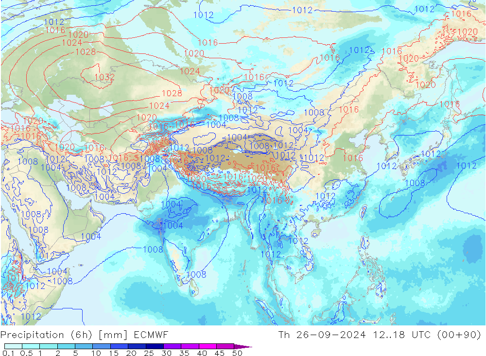 Precipitazione (6h) ECMWF gio 26.09.2024 18 UTC