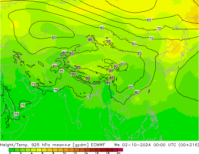 Height/Temp. 925 hPa ECMWF  02.10.2024 00 UTC