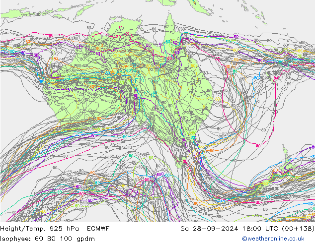 Height/Temp. 925 hPa ECMWF Sáb 28.09.2024 18 UTC