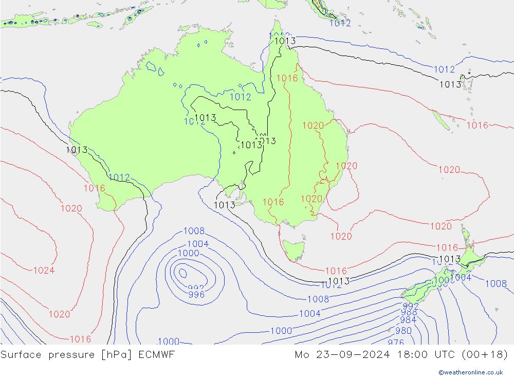 Surface pressure ECMWF Mo 23.09.2024 18 UTC