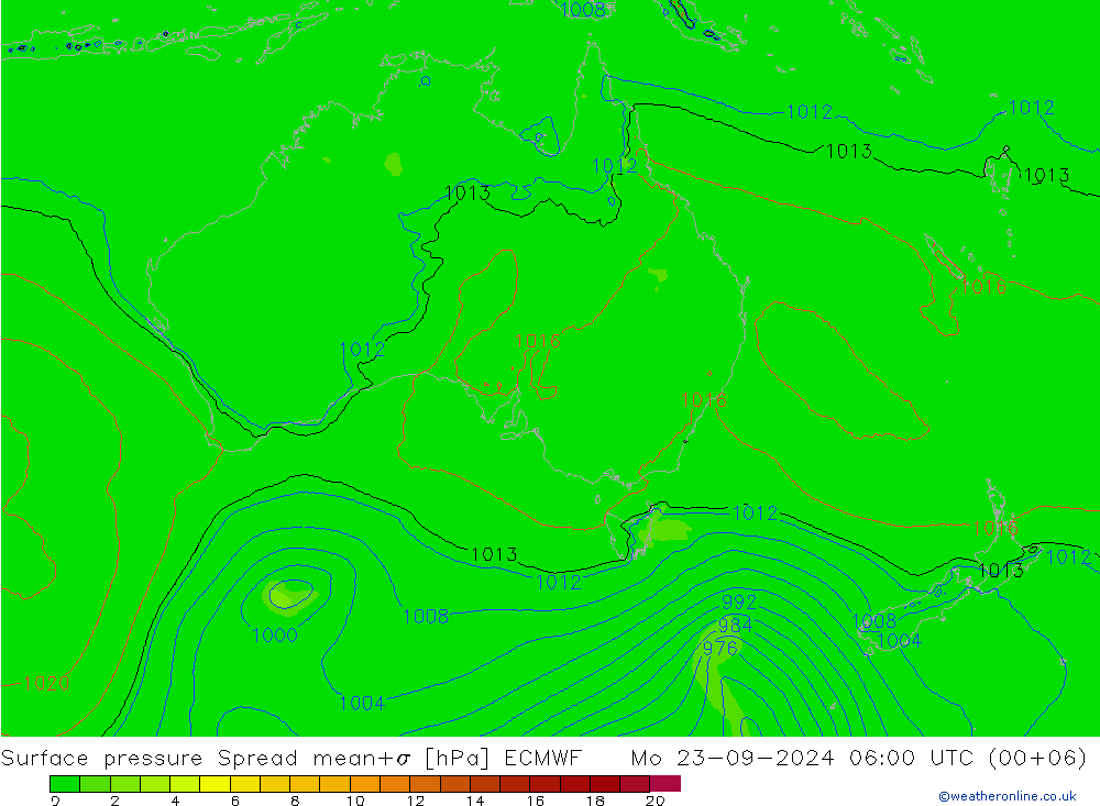 Surface pressure Spread ECMWF Mo 23.09.2024 06 UTC