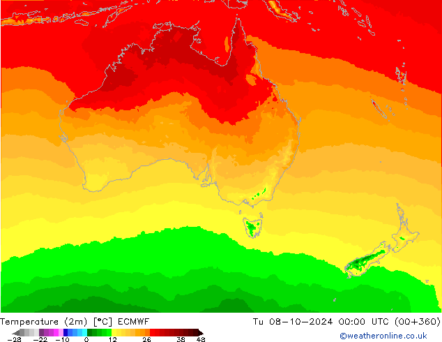 Temperatuurkaart (2m) ECMWF di 08.10.2024 00 UTC