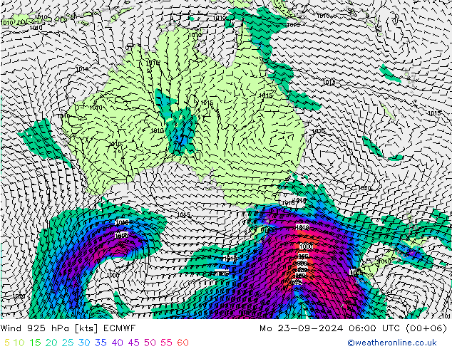 Rüzgar 925 hPa ECMWF Pzt 23.09.2024 06 UTC