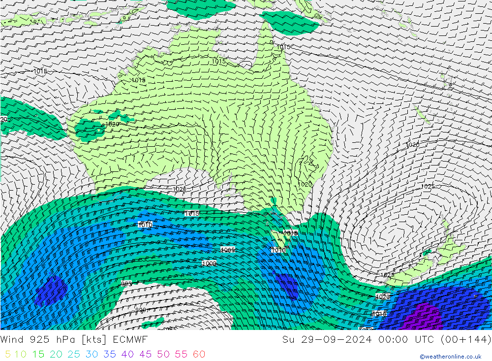 Wind 925 hPa ECMWF Su 29.09.2024 00 UTC