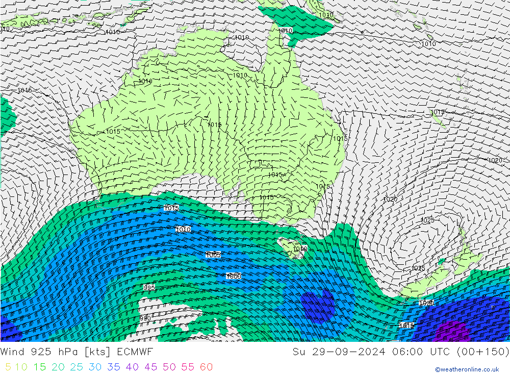 Viento 925 hPa ECMWF dom 29.09.2024 06 UTC