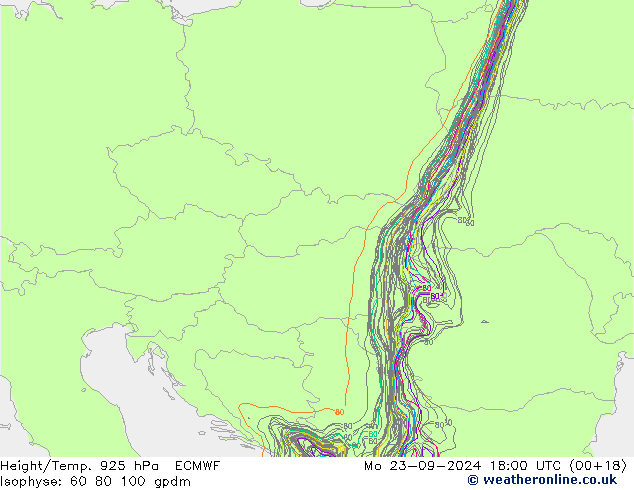 Height/Temp. 925 hPa ECMWF  23.09.2024 18 UTC