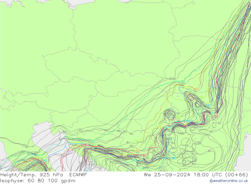 Height/Temp. 925 hPa ECMWF śro. 25.09.2024 18 UTC