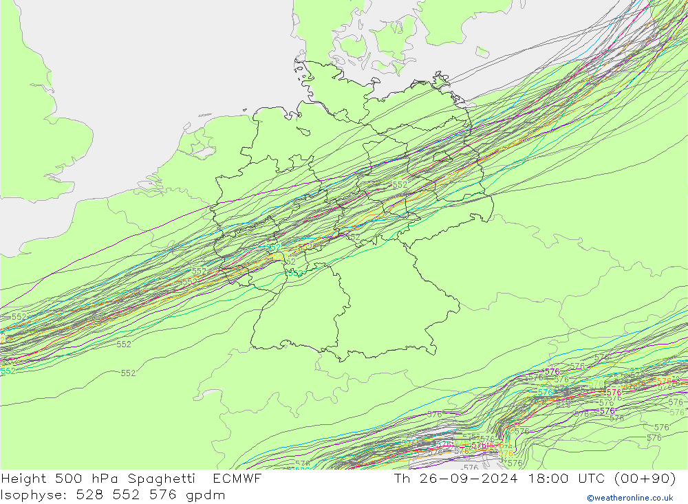 Height 500 hPa Spaghetti ECMWF Qui 26.09.2024 18 UTC