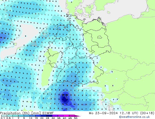 Precipitação (6h) ECMWF Seg 23.09.2024 18 UTC