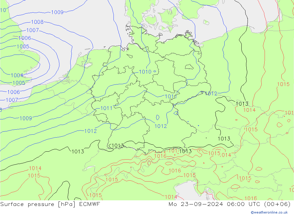 Atmosférický tlak ECMWF Po 23.09.2024 06 UTC