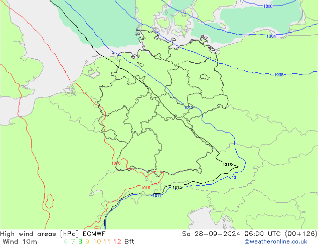 High wind areas ECMWF Sáb 28.09.2024 06 UTC