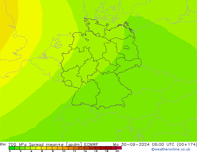 RH 700 hPa Spread ECMWF Po 30.09.2024 06 UTC