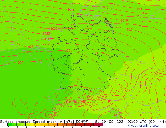 Surface pressure Spread ECMWF Su 29.09.2024 00 UTC