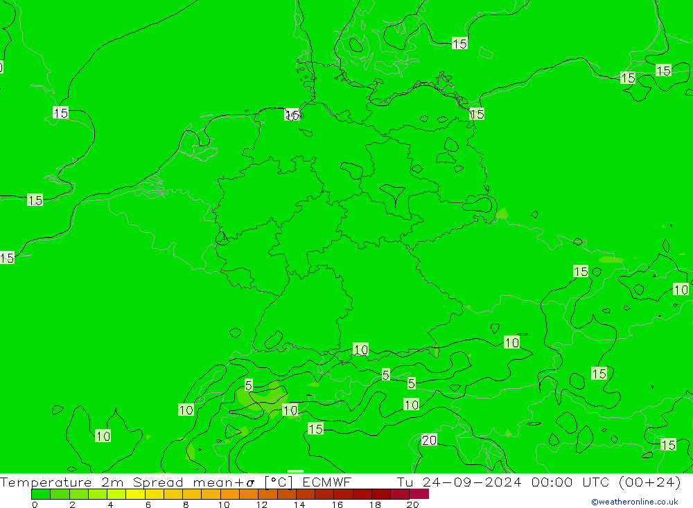 Temperaturkarte Spread ECMWF Di 24.09.2024 00 UTC