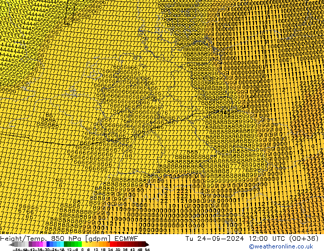 Géop./Temp. 850 hPa ECMWF mar 24.09.2024 12 UTC