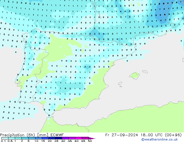 осадки (6h) ECMWF пт 27.09.2024 00 UTC