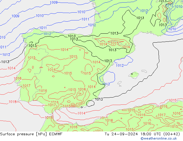 Surface pressure ECMWF Tu 24.09.2024 18 UTC