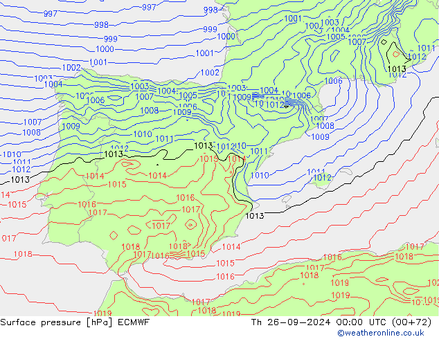 Pressione al suolo ECMWF gio 26.09.2024 00 UTC