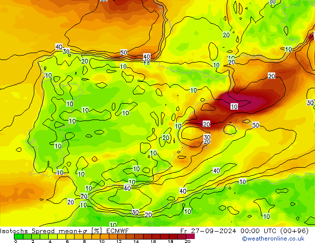 Isotachs Spread ECMWF Fr 27.09.2024 00 UTC