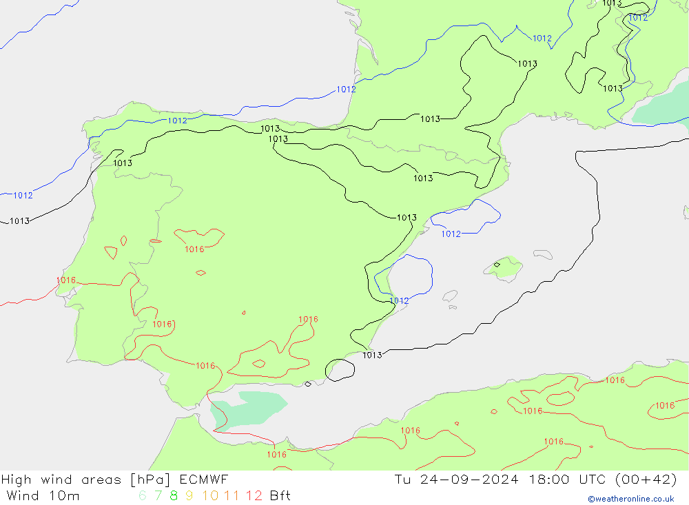 yüksek rüzgarlı alanlar ECMWF Sa 24.09.2024 18 UTC