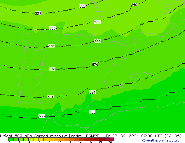 Height 500 hPa Spread ECMWF Fr 27.09.2024 00 UTC