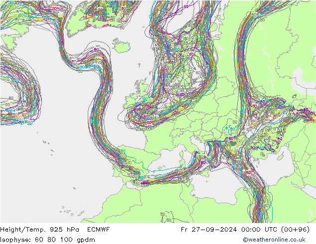 Height/Temp. 925 гПа ECMWF пт 27.09.2024 00 UTC