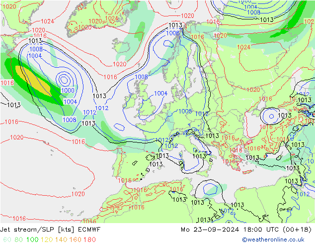 Jet stream/SLP ECMWF Mo 23.09.2024 18 UTC