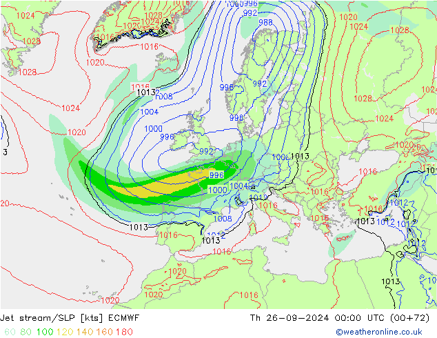 Jet Akımları/SLP ECMWF Per 26.09.2024 00 UTC