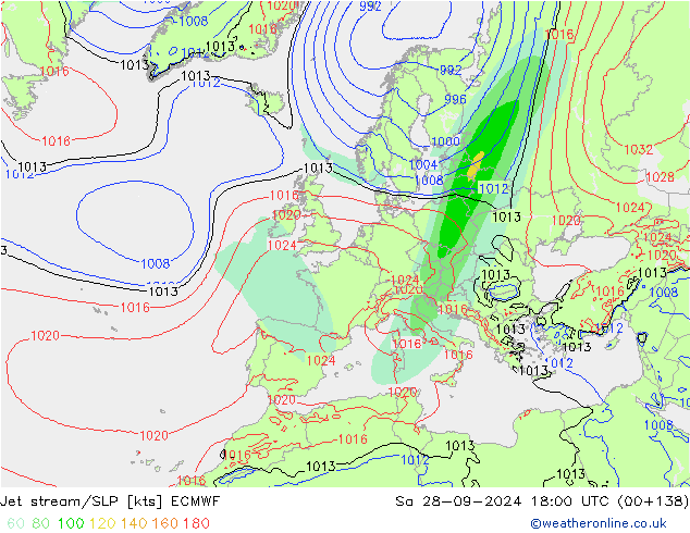 Corrente a getto ECMWF sab 28.09.2024 18 UTC