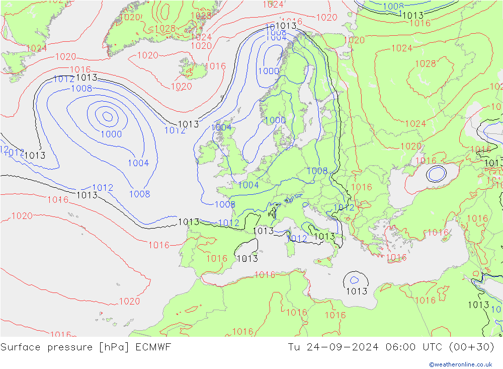 Surface pressure ECMWF Tu 24.09.2024 06 UTC