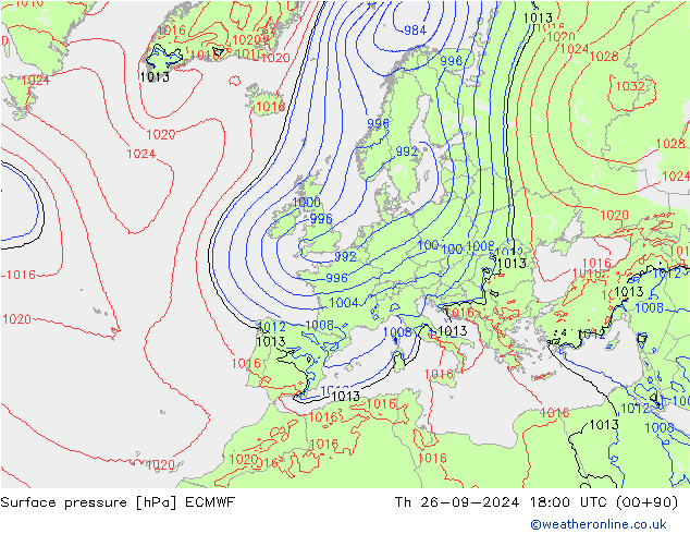 Surface pressure ECMWF Th 26.09.2024 18 UTC