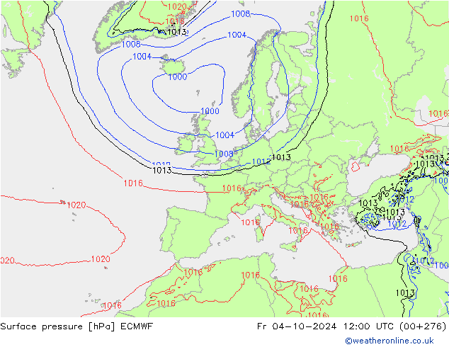 pressão do solo ECMWF Sex 04.10.2024 12 UTC