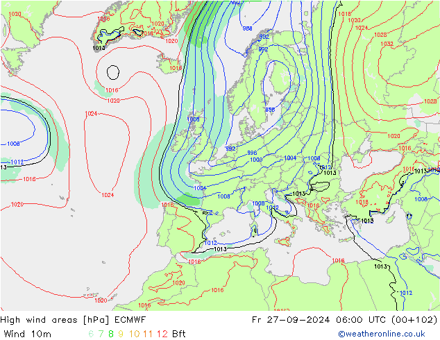 High wind areas ECMWF ven 27.09.2024 06 UTC