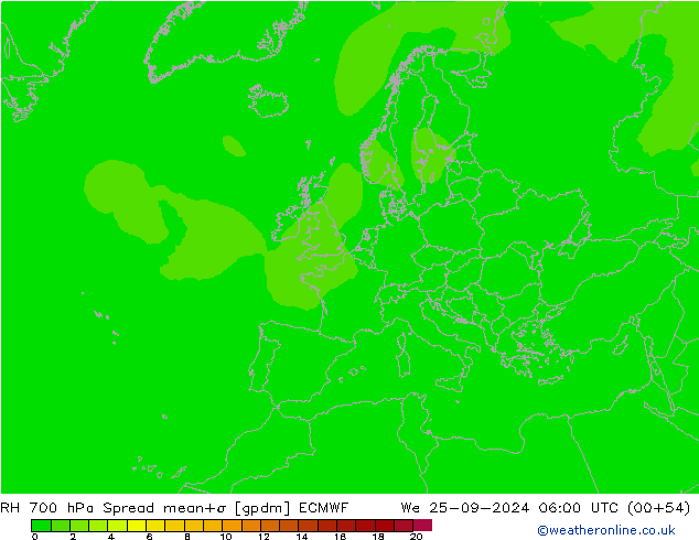 RH 700 hPa Spread ECMWF We 25.09.2024 06 UTC