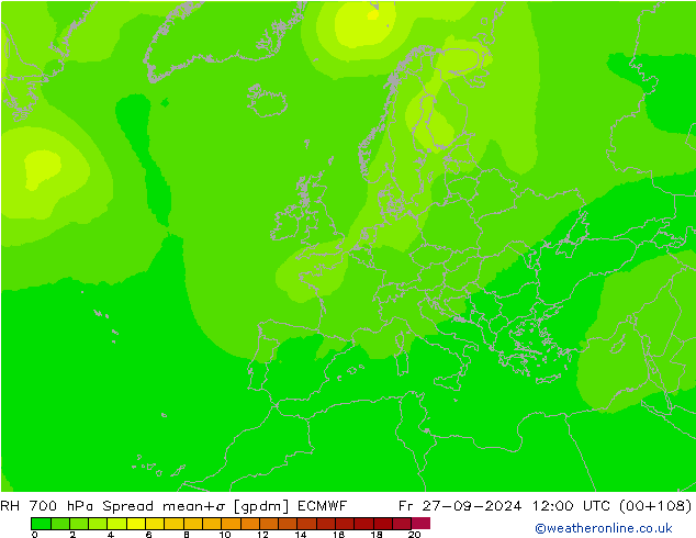 RH 700 hPa Spread ECMWF Fr 27.09.2024 12 UTC