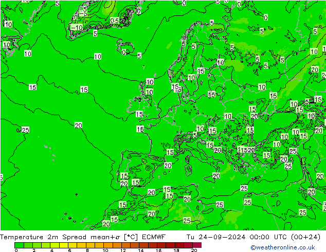 Temperaturkarte Spread ECMWF Di 24.09.2024 00 UTC