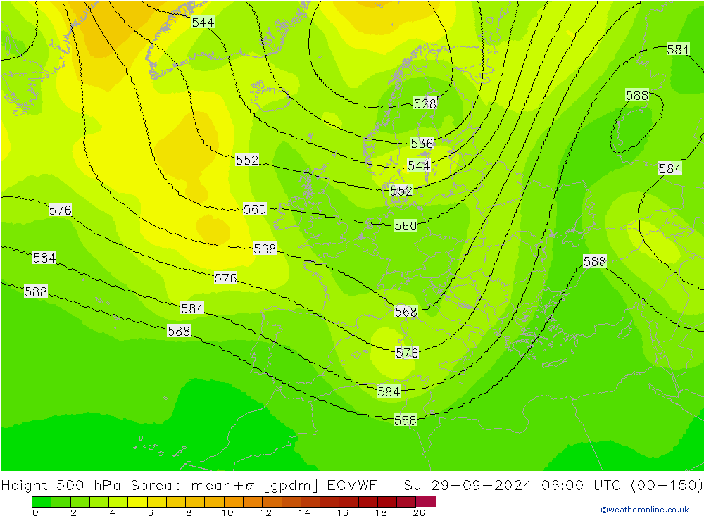 Geop. 500 hPa Spread ECMWF dom 29.09.2024 06 UTC